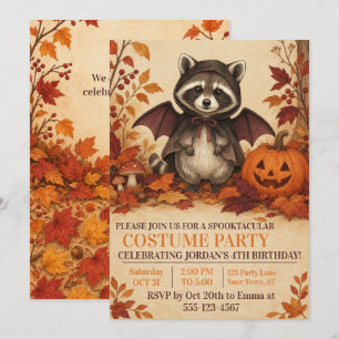 Raccoon Bat Costume Halloween Birthday Party Invitation