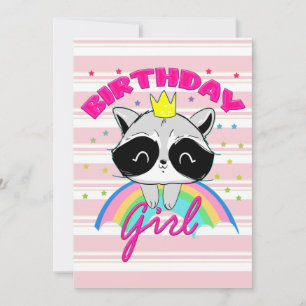 Raccoon Birthday Girl Animal Party Raccoon Lovers Invitation