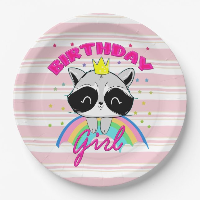 Raccoon Birthday Girl Animal Party Raccoon Lovers  Paper Plate (Front)