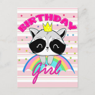 Raccoon Birthday Girl Animal Party Raccoon Lovers  Postcard