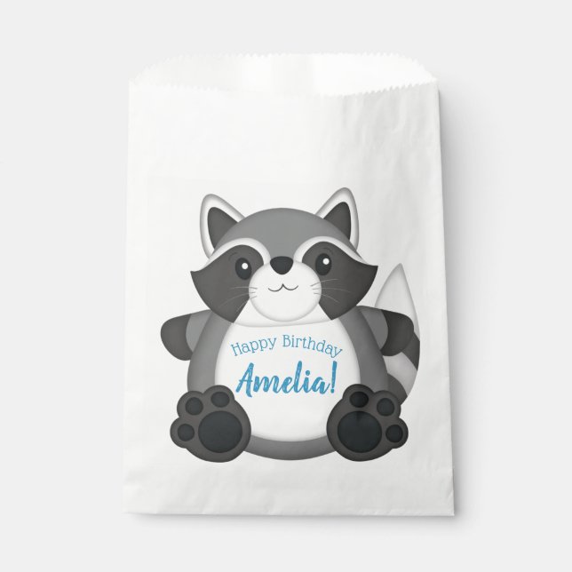 Raccoon Birthday Party Blue Favour Bag (Front)