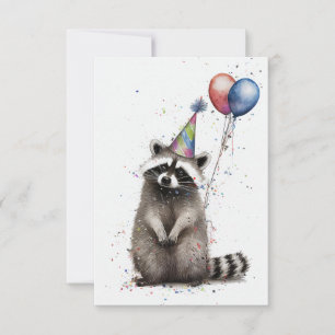 Raccoon Birthday Party Flat Greeting Card