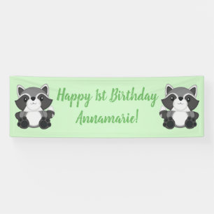 Raccoon Birthday Party Green Banner