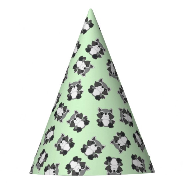 Raccoon Birthday Party Green Party Hat (Front)