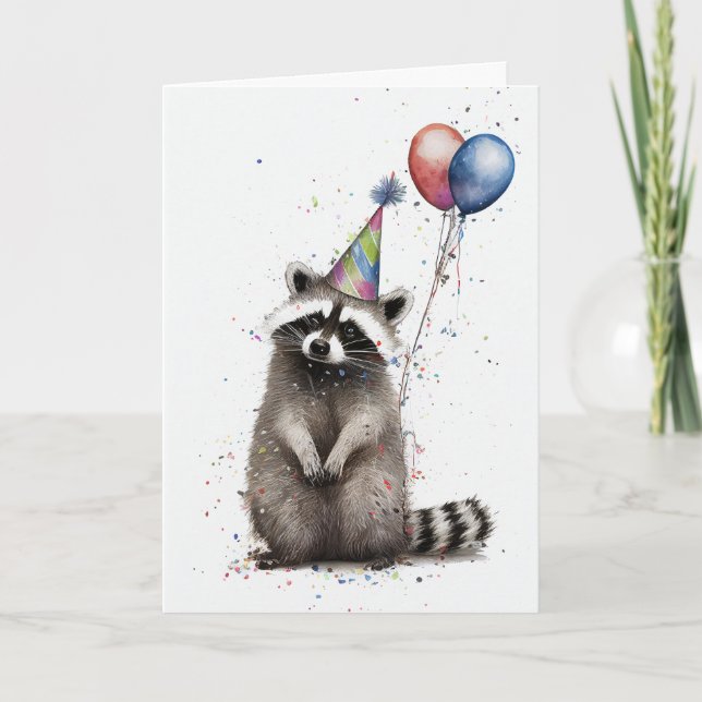Raccoon Birthday Party Greeting Card (Front)