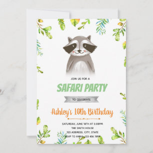 Raccoon birthday party invitation