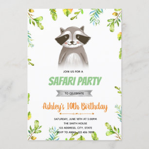 Raccoon birthday party invitation