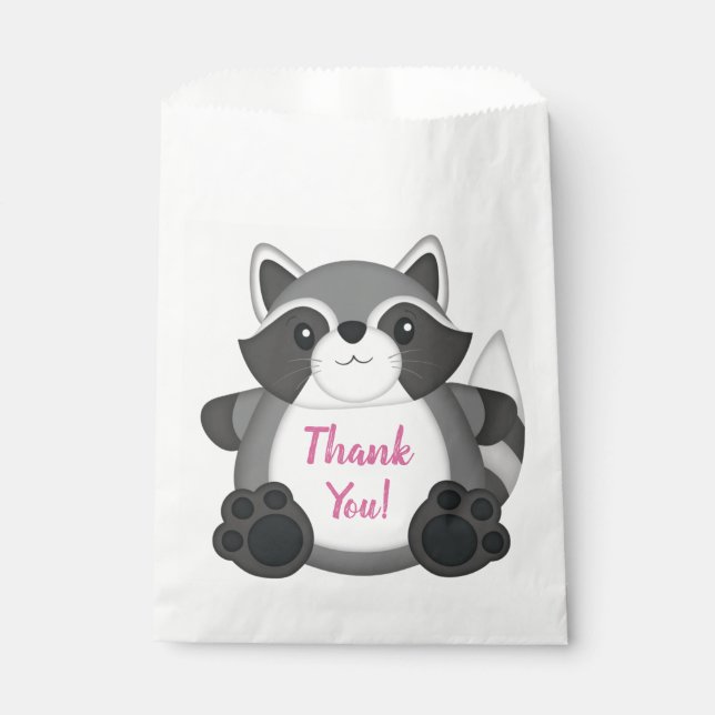 Raccoon Birthday Party Pink Favour Bag (Front)