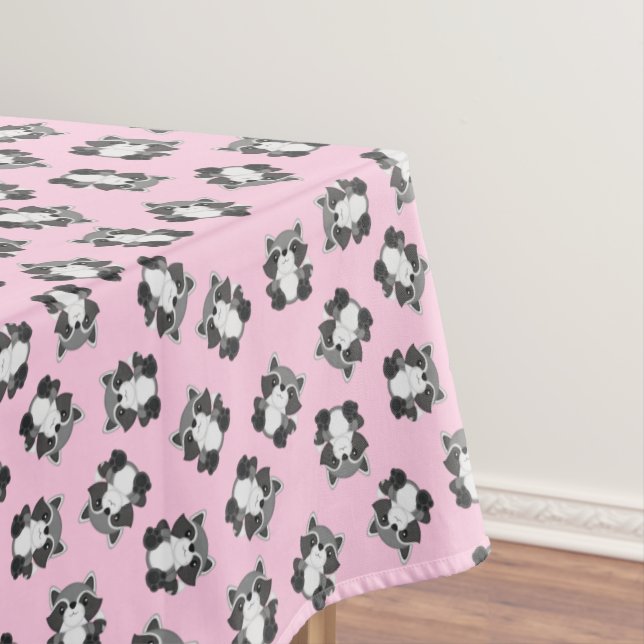 Raccoon Birthday Party Pink Tablecloth (In Situ)
