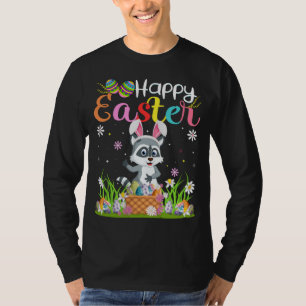 Raccoon Bunny Egg Hunting Funny Raccoon Happy East T-Shirt