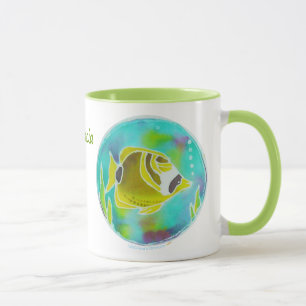 Raccoon Butterfly Fish Batik Personalized Name Mug