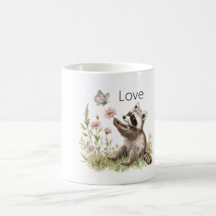 Raccoon Butterfly Flowers Love Coffee Mug