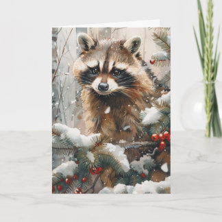Raccoon Carte pour notes de scène d'hiver - Carte