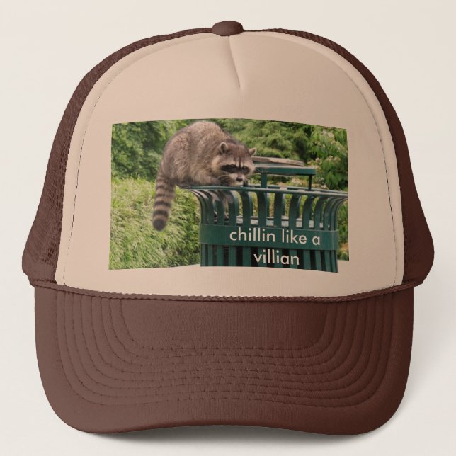 raccoon, chillin like a villian trucker hat (Front)