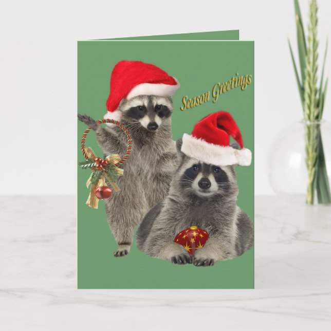 Raccoon Christmas A Time For Fun Holiday Card (Front)