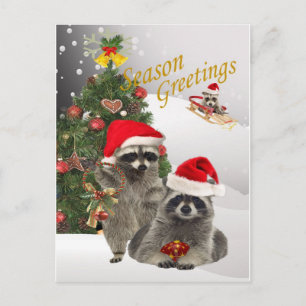 Raccoon Christmas A Time For Fun Holiday Postcard