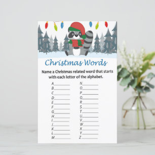 Raccoon christmas alphabet words game