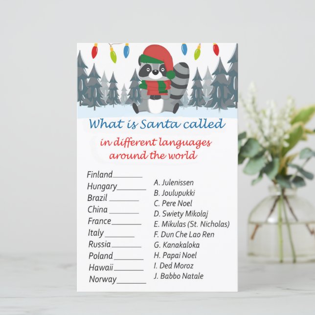 Raccoon christmas around the world game (Standing Front)