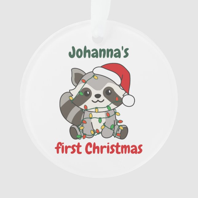 Raccoon Christmas Babys first Christmas Ornament (Front)