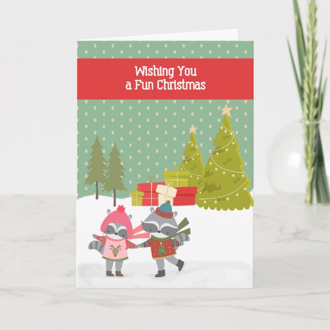 Raccoon Christmas Card for Children (Front)