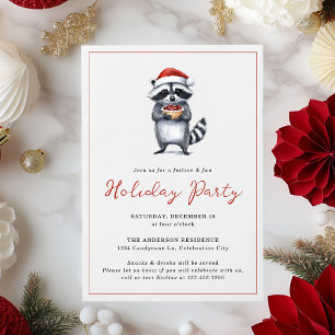 Raccoon Christmas Cute Holiday Party Invitation
