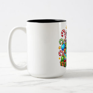 Raccoon Christmas Gift Parade Two-Tone Coffee Mug