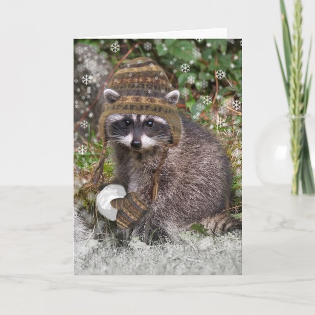 Raccoon Christmas Holiday Card (Front)