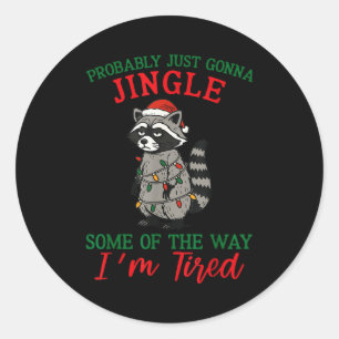 Raccoon Christmas Lights Pajama Holiday Santa Hat  Classic Round Sticker