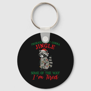 Raccoon Christmas Lights Pajama Holiday Santa Hat  Keychain