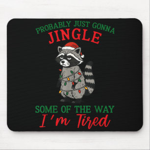 Raccoon Christmas Lights Pajama Holiday Santa Hat Mouse Pad