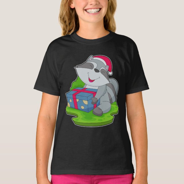 Raccoon Christmas Package T-Shirt (Front)