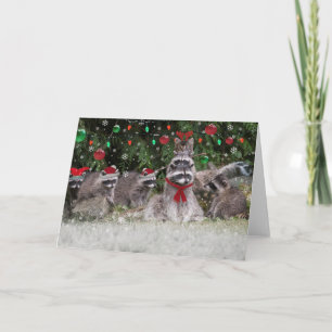 Raccoon Christmas party Holiday Card