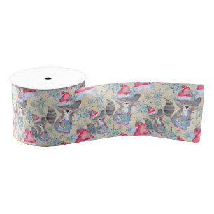 Raccoon Christmas Pattern Grosgrain Ribbon