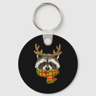 Raccoon Christmas Shirt Xmas Reindeer Trash Panda  Keychain