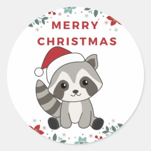 Raccoon Christmas Snow Winter Raccoons Classic Rou Round Sticker