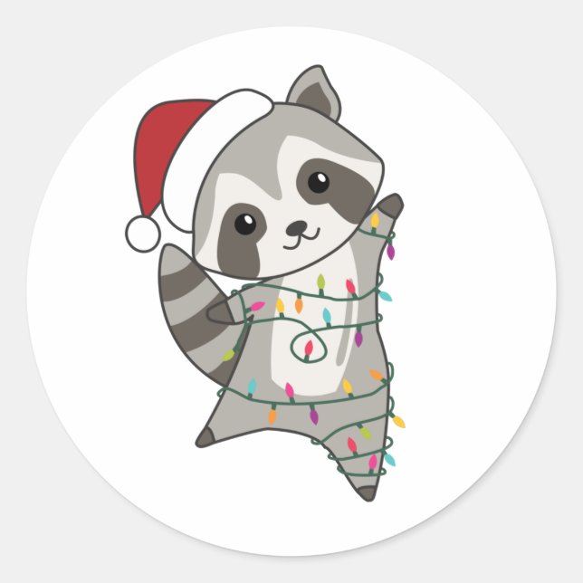 Raccoon Christmas Snow Winter Raccoons Classic Round Sticker (Front)