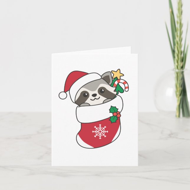 Raccoon Christmas Snow Winter Raccoons Holiday Card (Front)