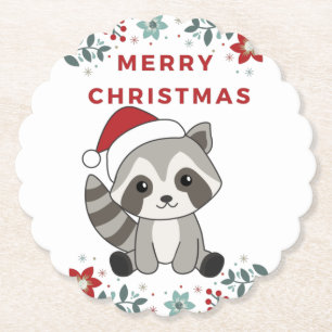 Raccoon Christmas Snow Winter Raccoons Paper Coast Coaster