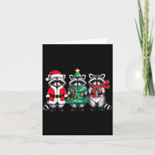 Raccoon Christmas Tree Light Santa Hat Xmas Family Card