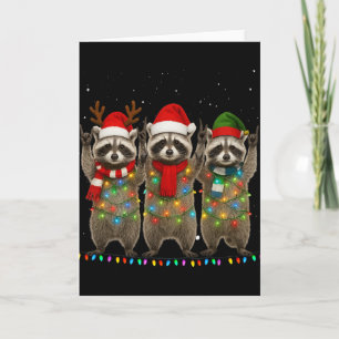 Raccoon Christmas Tree Lights Pajama Racoon Lover Card