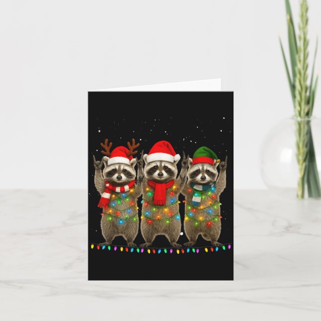 Raccoon Christmas Tree Lights Pajama Racoon Lover  Card (Front)