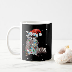 Raccoon Christmas Tree Lights Pajama Racoon Lover Coffee Mug