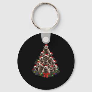 Raccoon Christmas Tree Lights Pajama Racoon Lover  Keychain