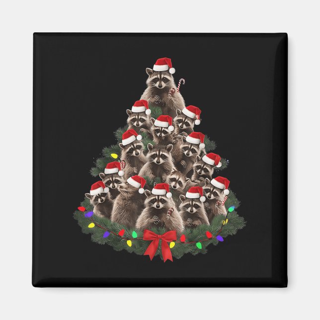 Raccoon Christmas Tree Lights Pajama Racoon Lover  Magnet (Front)
