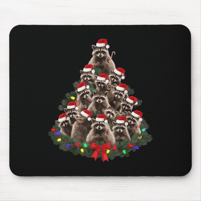 Raccoon Christmas Tree Lights Pajama Racoon Lover  Mouse Pad (Front)