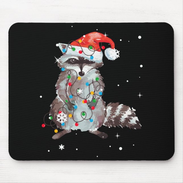 Raccoon Christmas Tree Lights Pajama Racoon Lover Mouse Pad (Front)