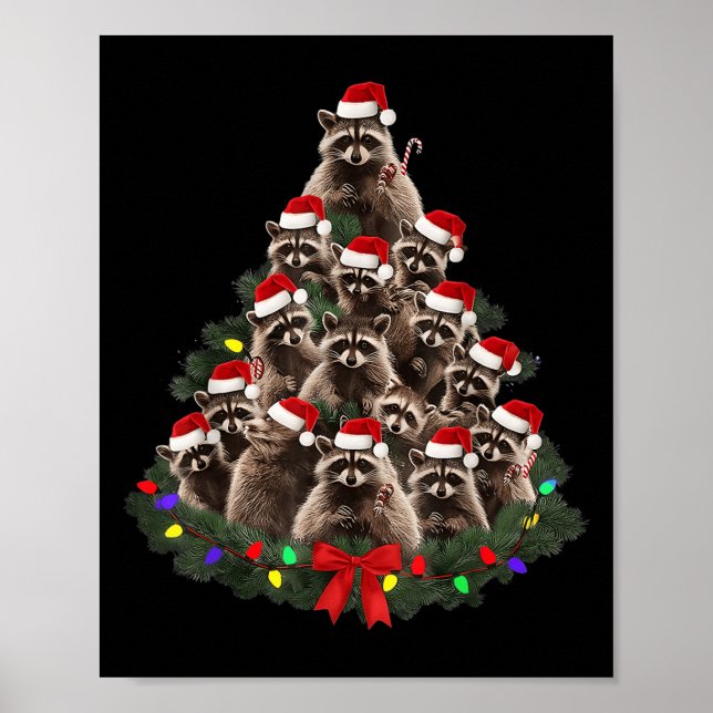 Raccoon Christmas Tree Lights Pajama Racoon Lover  Poster (Front)
