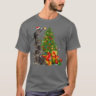 Raccoon Christmas Tree Lights Pajama Racoon Lover T-Shirt
