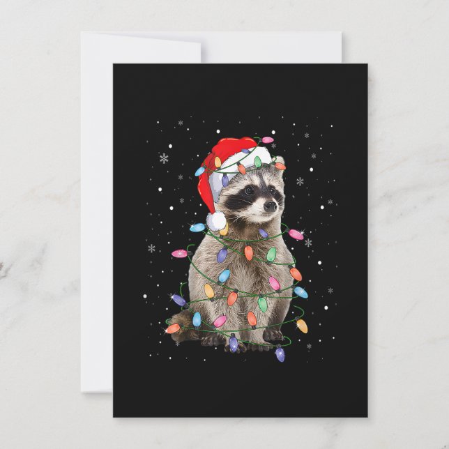 Raccoon Christmas Tree Lights Pajama Santa Racoon  Invitation (Front)