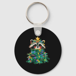 Raccoon Christmas Tree Pajamas Girls Boys Xmas Lig Keychain